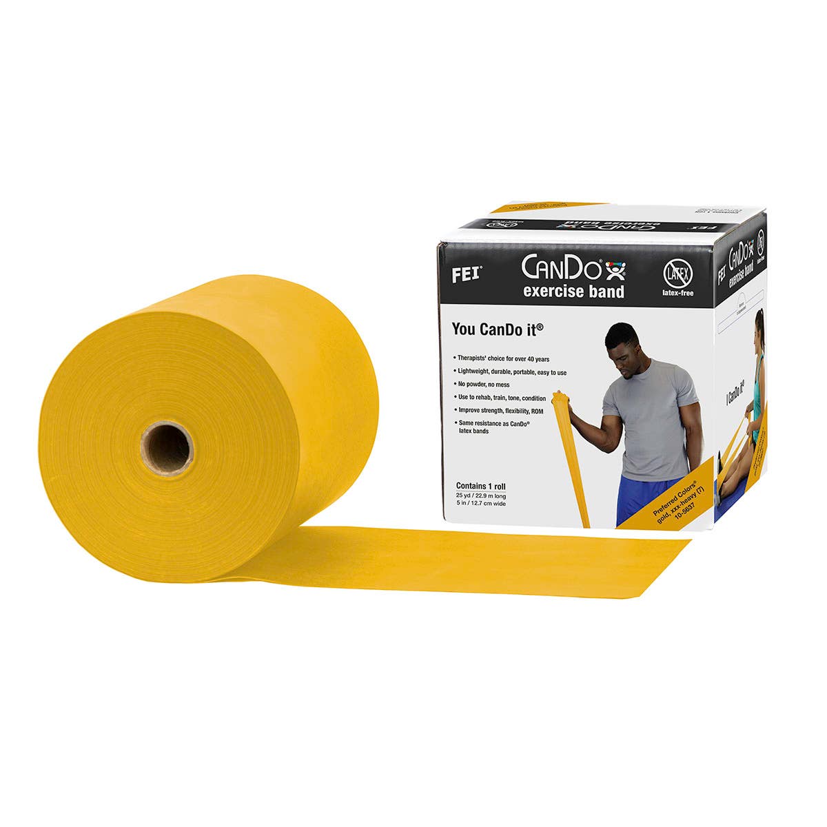 CanDo latex-free exercise band, gold, 25 yard dispenser