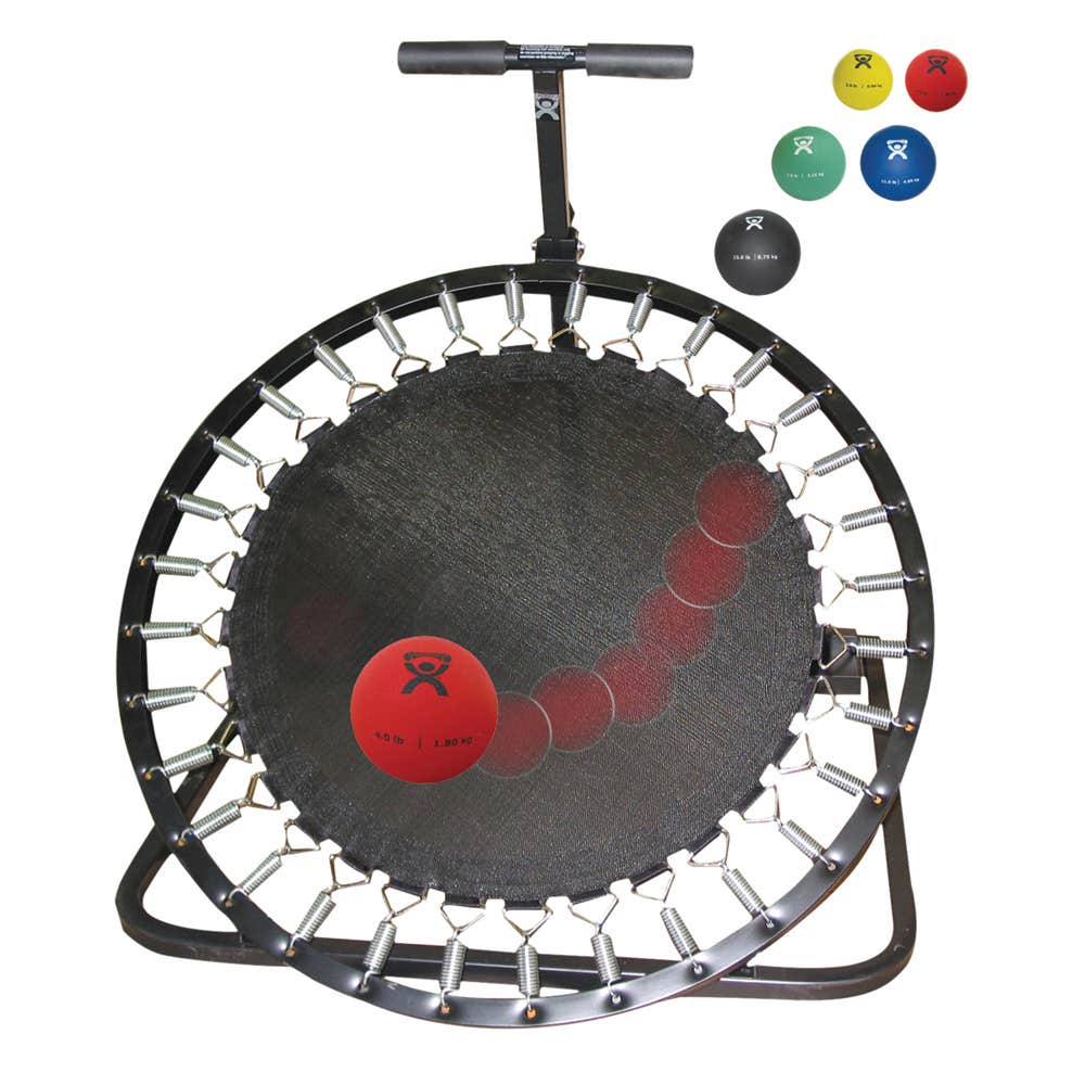 Round rebounder package w/vertical ball rack and 5 ball set (1 ea: 2,4,7,11,15 lb)