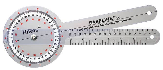 Baseline HiRes 360 degree clear plastic goniometer, 12 inches