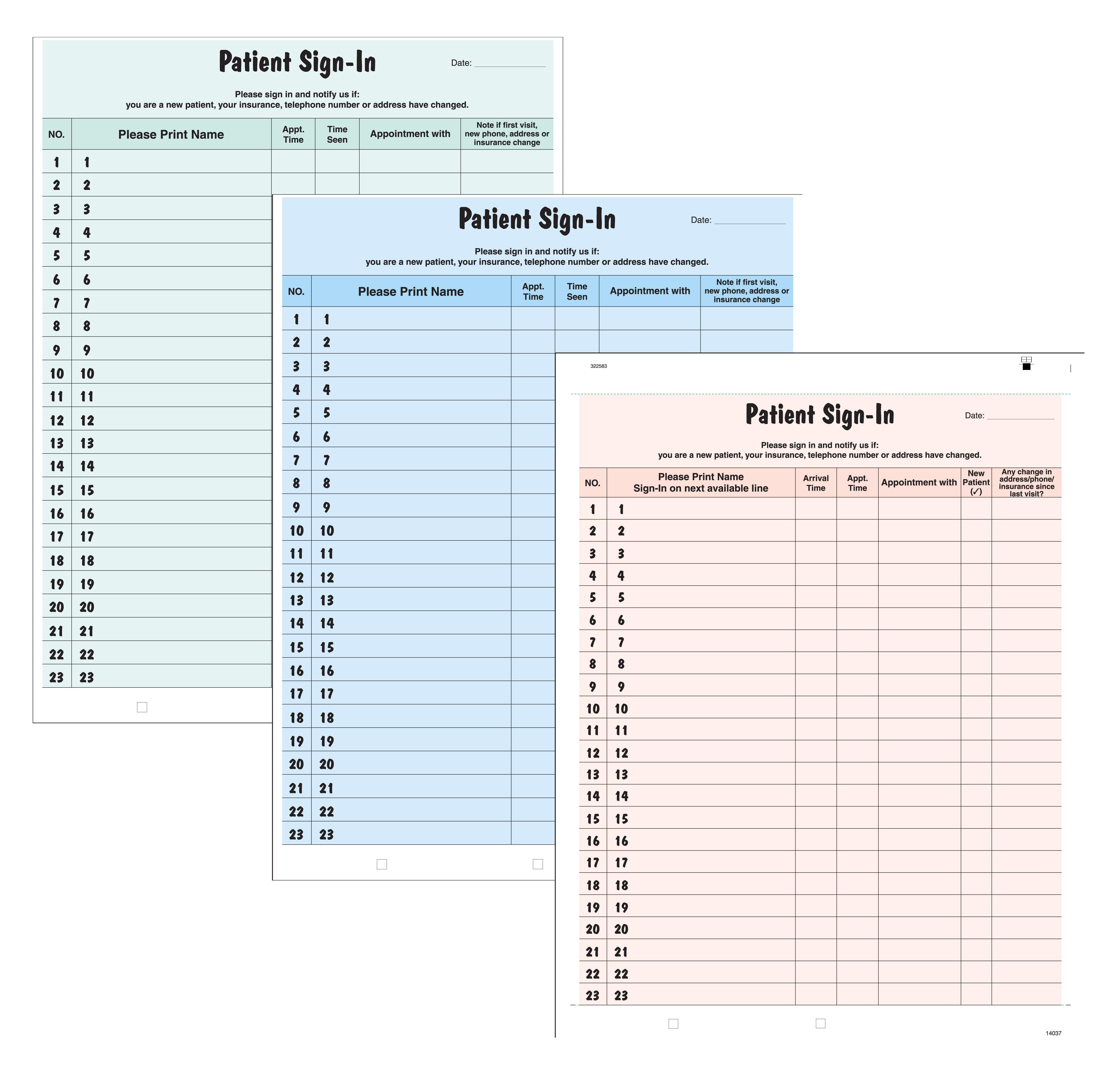 Patient Sign-In SheetsForms, 250/Package